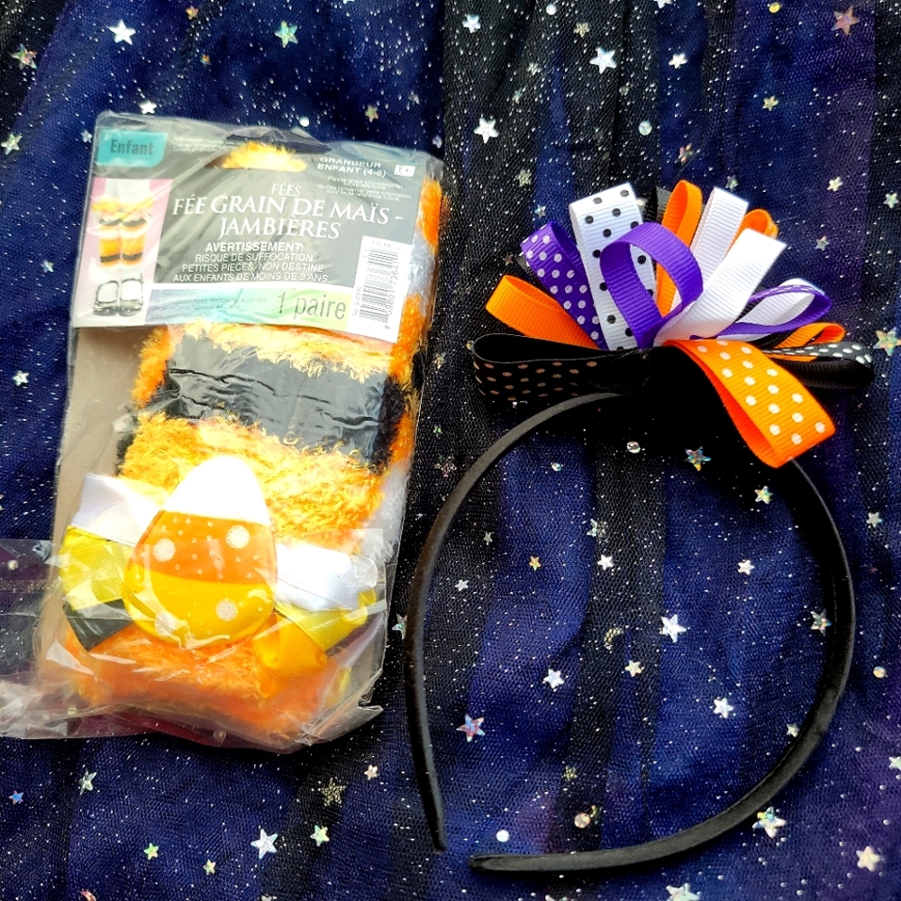 Halloween Set Candy Corn Leg Warmers and Headband Fall New Girls 4t 5 6t